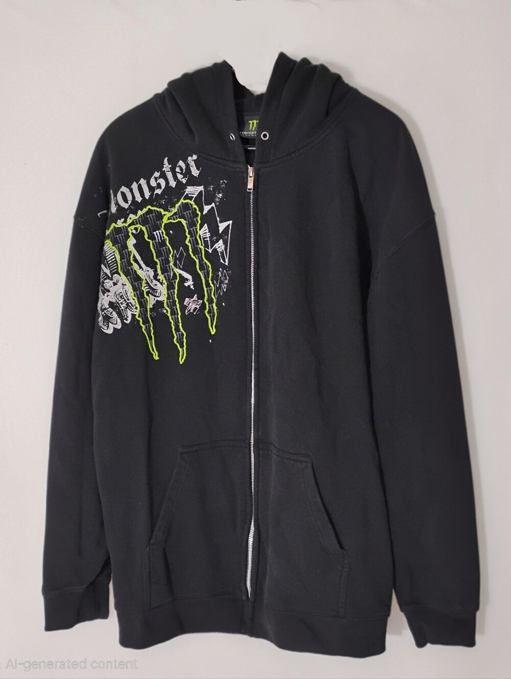 NOS NIP Y2K 2000s Monster Energy Drink Hoodie Affliction Style Black Zip Sz L